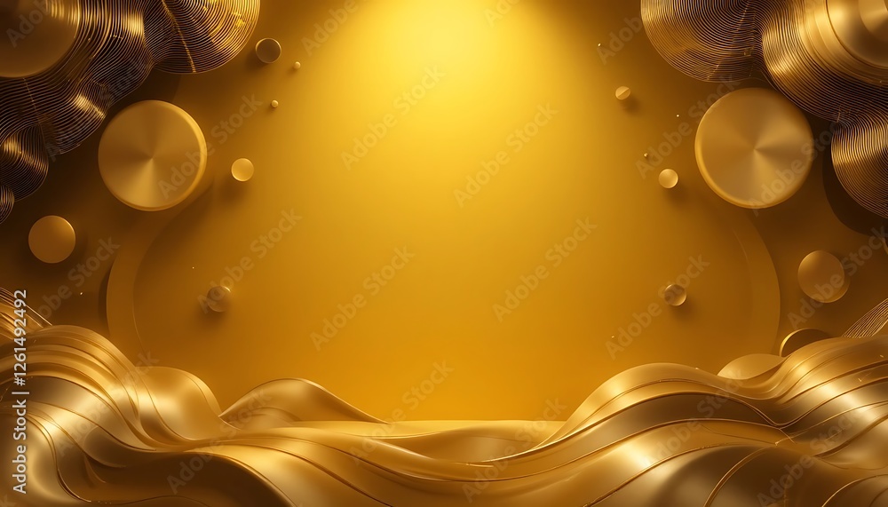 Poster golden abstract background with wavy lines and circles