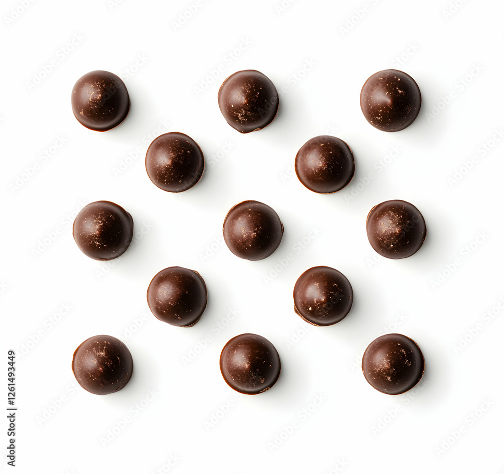 Poster a delightful array of dark chocolate truffles, an overhead still life featuring delicious confection