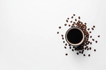 Obraz premium Coffee cup with beans on white background (1)