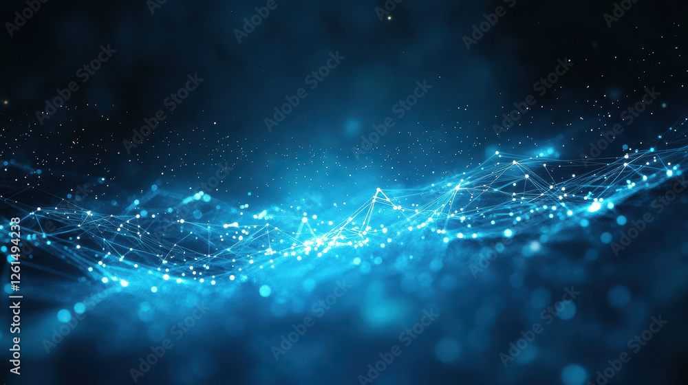 Poster abstract blue digital technology background with glowing connections and grid lines on a dark space