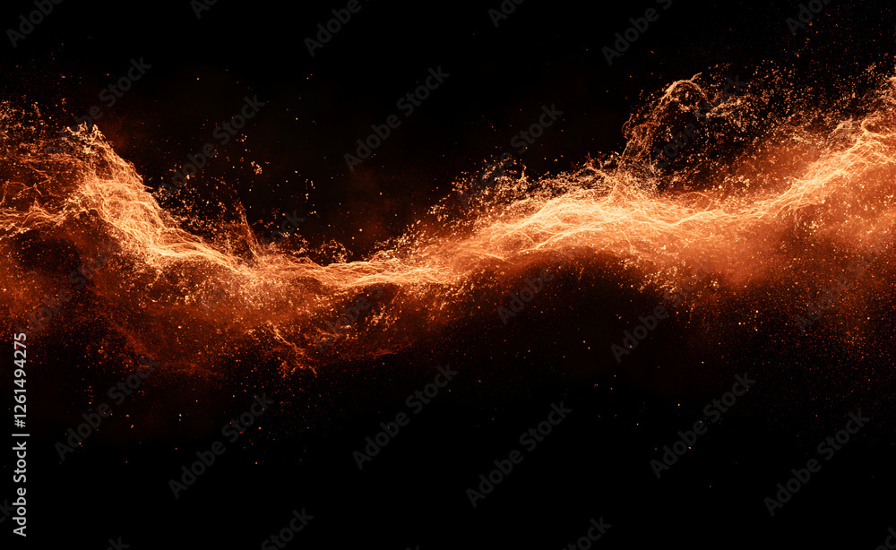 Poster abstract luminescence, a fiery cascade of glowing particles illuminates the dark void, creating a co