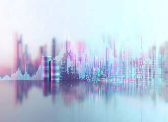 Abstract financial growth concept with stacked coins and a dynamic data visualization, depicting wealth accumulation and market trend analysis
