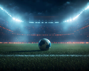 An electrifying soccer match under the vibrant stadium lights, capturing the exhilarating energy of a pivotal sporting event, full of passion