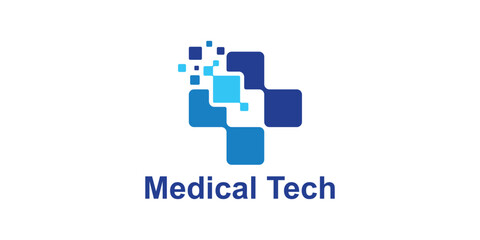 logo design combination of plus sign and pixels, technology, modern, symbol, icon, idea, creative.