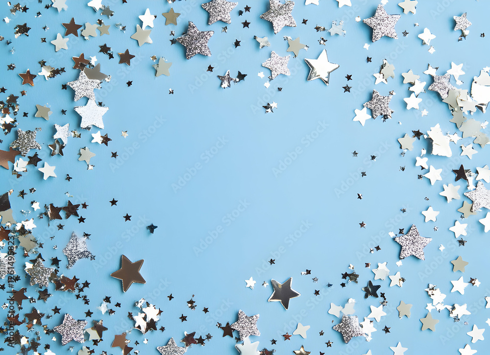 Poster celestial backdrop with scattered metallic star confetti creating a whimsical and enchanting atmosph