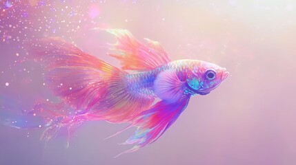 Fototapeta premium Iridescent Betta Fish swimming in a pastel dreamscape with glittering accents