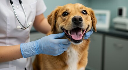 Golden Retriever Dog Veterinary Checkup Happy Dog at Clinic Pet Care