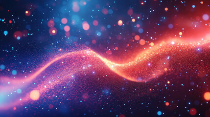 Fototapeta premium Red and blue gradient background, digital particles glowing in the dark