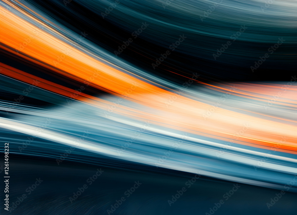 Poster dynamic interplay of azure and tangerine hues, revealing movement and fluidity in a captivating abst