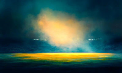 Obraz premium Ethereal Glow at the Stadium, A Dreamy Landscape of Sports Arena Radiating Light and Mystery Under a Twilight Sky, Captivating the Imagination