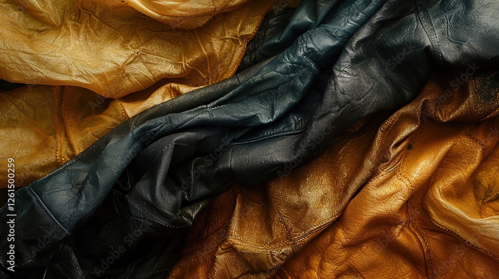 Poster a captivating arrangement of green and gold leather showcases various textures. the elegant layers h