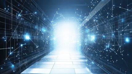 Abstract technology background with blue and white colors, digital network connection vector illustration