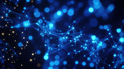 Fototapeta premium Abstract digital technology background with glowing connections and particles on a blue