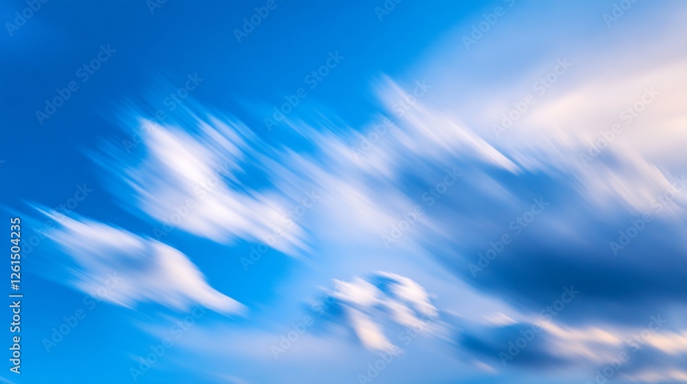 Poster abstract blue sky with moving clouds dynamic atmospheric view motion blur effect