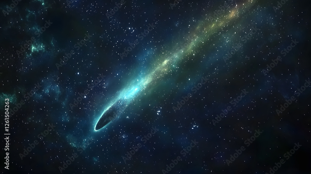 Poster a comet streaks across a vibrant nebula, its luminous tail illuminating the dark expanse of space. s