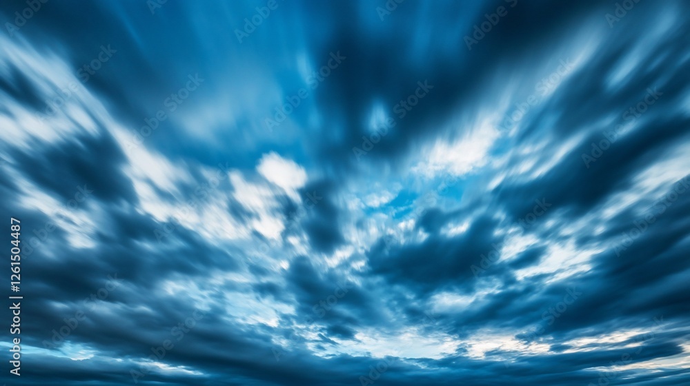 Poster dynamic abstract blue sky with clouds captured with a long exposure technique giving a blurred effec