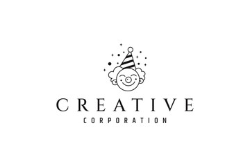 birthday clown logo in line art design style