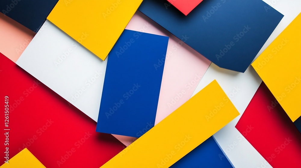 Poster a dynamic and vibrant abstract composition featuring geometric shapes in bold primary colors