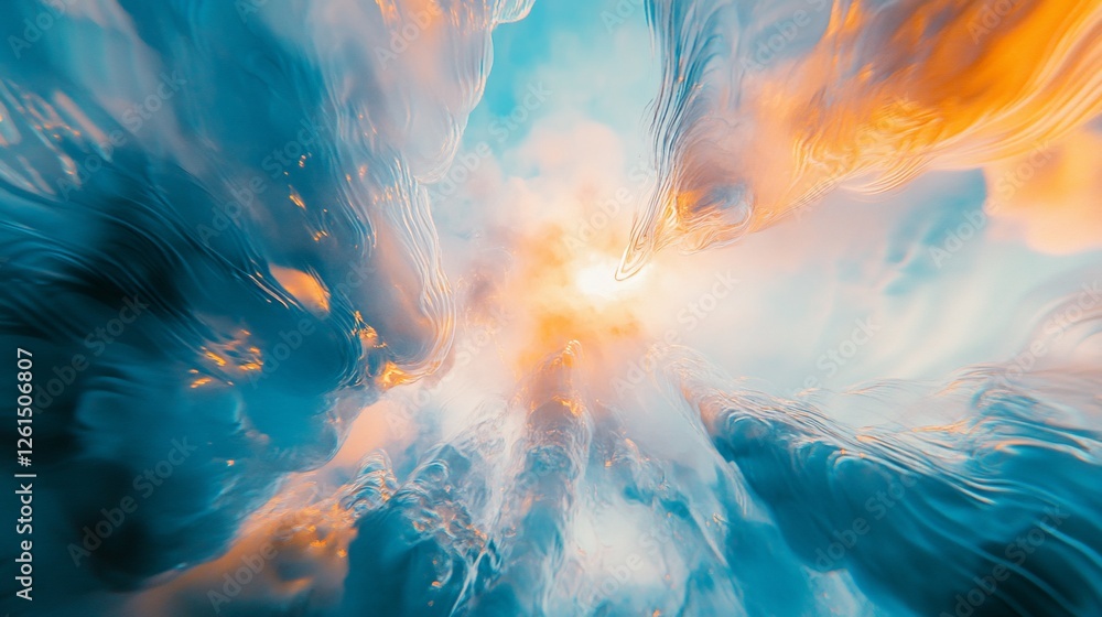Poster abstract dynamic design with an explosive zoom effect featuring a blend of blue and gold tones