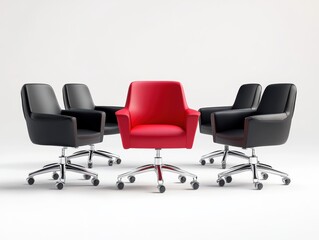 Red Office Chair Surrounded by Black Chairs