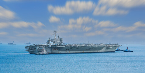 Nuclear war ship, Navy ship, Military navy. nuclear carrier running in the ocean. Military navy...