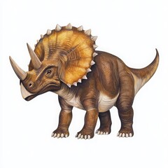 Fototapeta premium A detailed depiction of a Triceratops, showcasing its distinctive three horns, frill, and sturdy body, typical of this iconic dinosaur species.