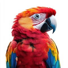 Fototapeta premium Colorful parrot isolated on a white background in a realistic photo capturing vibrant feather details