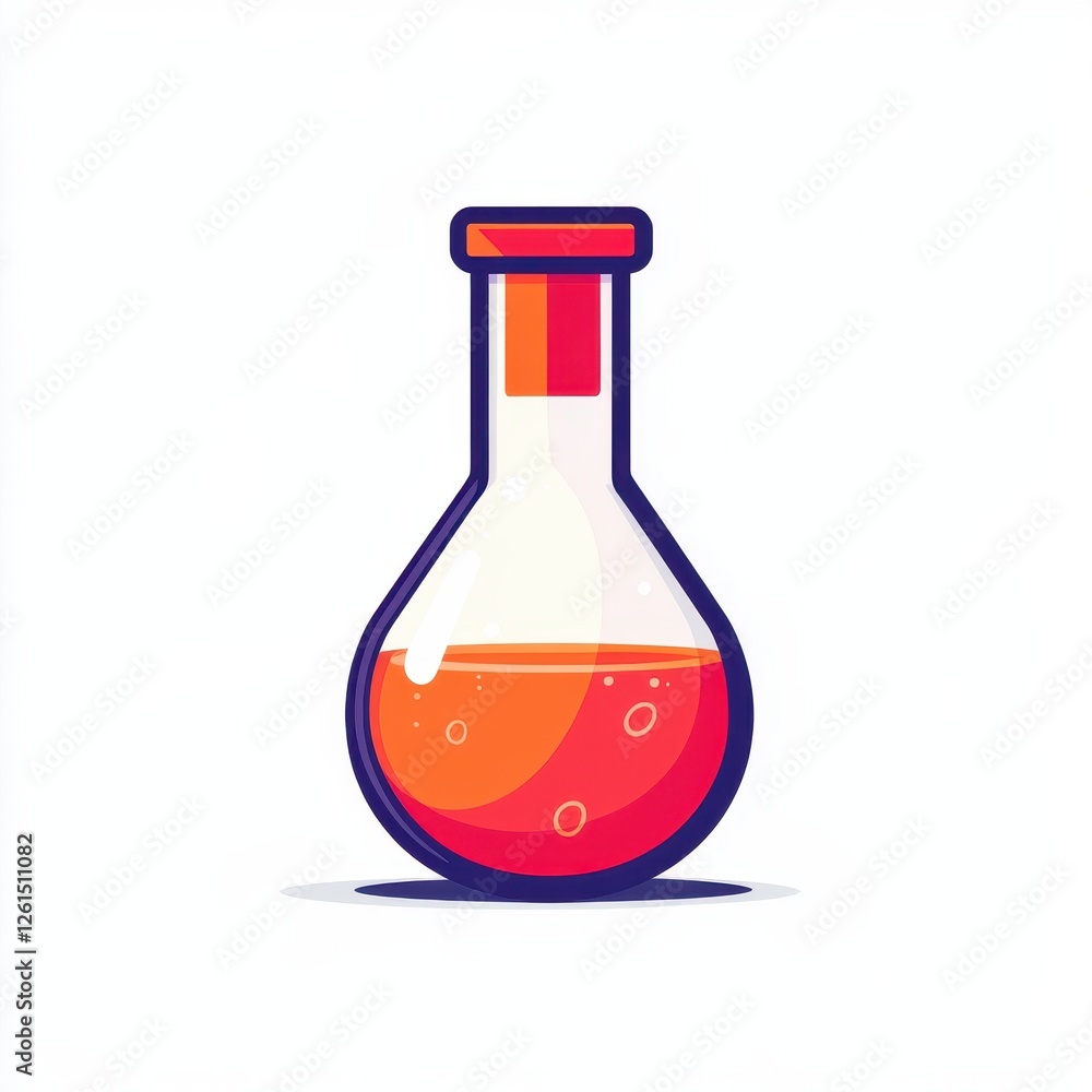 Poster vector beaker with liquid inside flat design icon isolated on white background for laboratory and sc