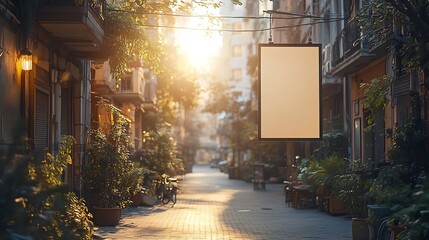 Creative mockup of a customizable outdoor poster hanging on a wire isolated on a transparent background for street advertising
