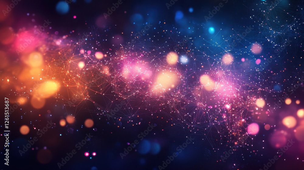 Poster abstract background with glowing particles and connections, a data transfer concept