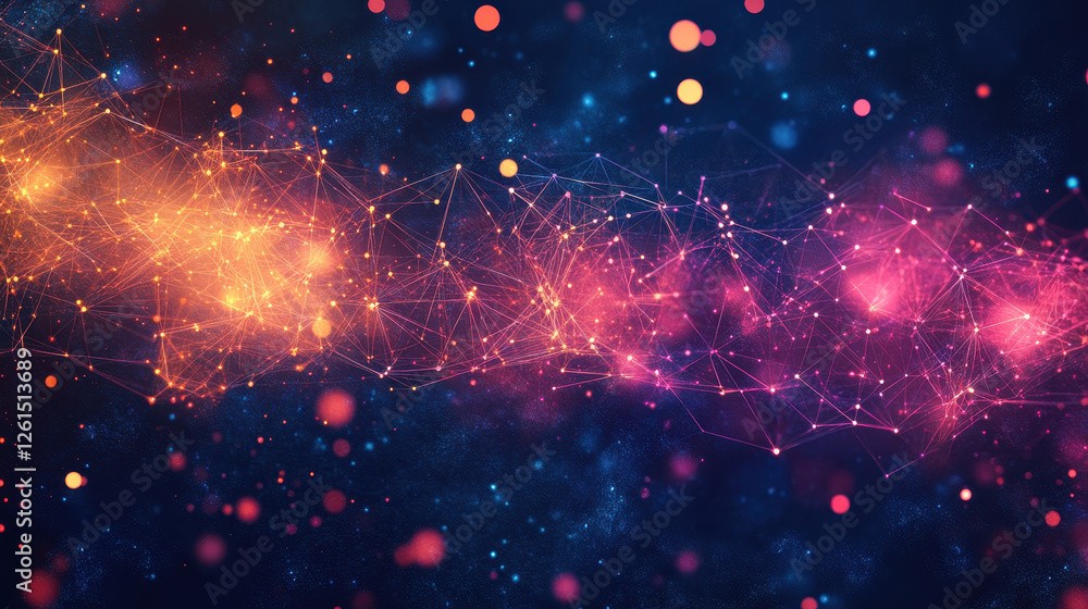 Poster abstract background with glowing particles and connections, a data transfer concept