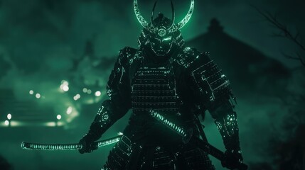 Fototapeta premium Ghostly Samurai Warrior in Emerald Night