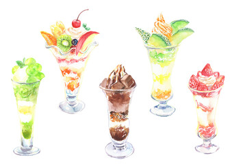 色々なフルーツパフェのイラストセット