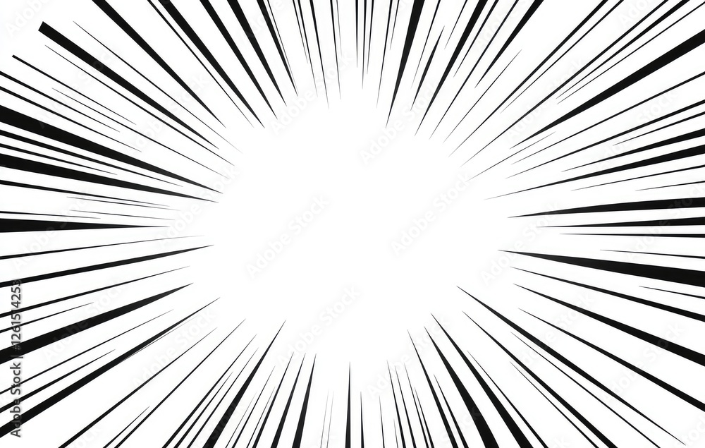 Canvas Prints abstract black and white radial lines converging to a central white circle, creating a dynamic, ener
