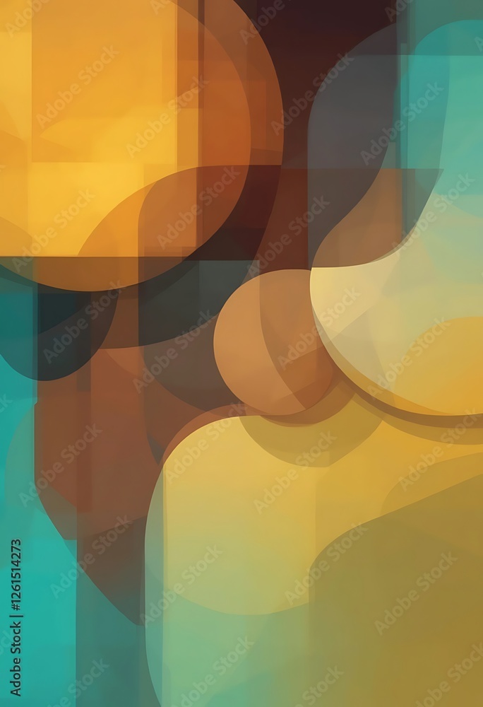 Poster abstract image featuring overlapping translucent shapes in earthy tones