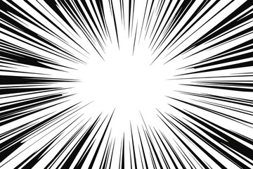 Abstract black and white radial lines converging to a central white circle, creating a dynamic, high-speed effect.