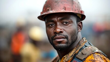 Fototapeta premium Portrait of a Focused Construction Worker: Hardworking and Determined