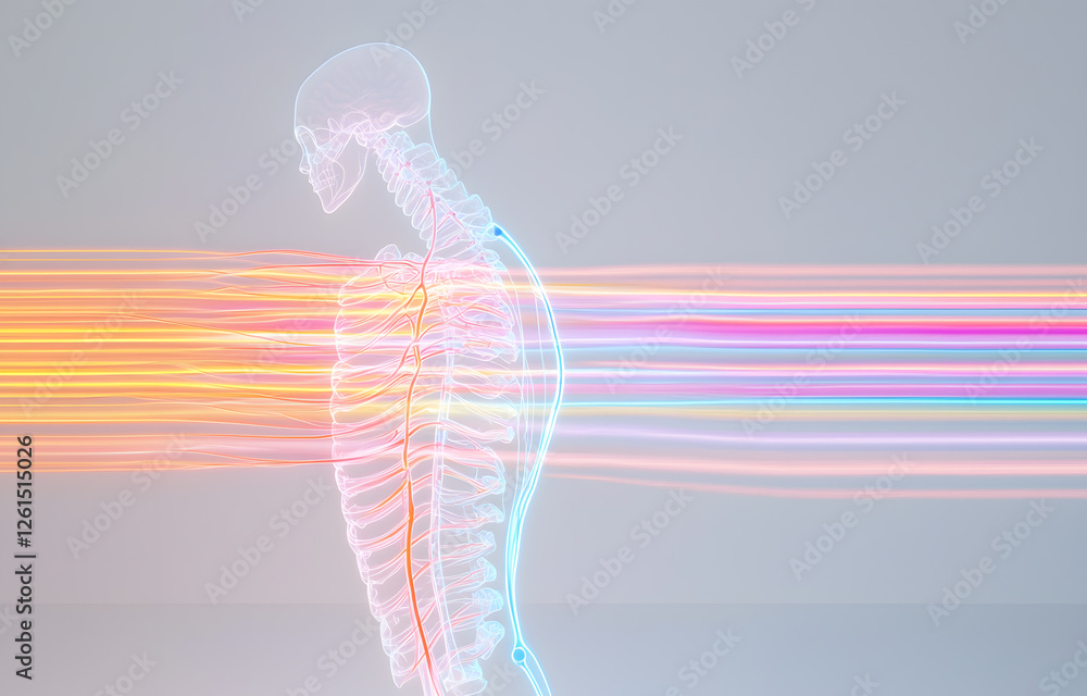 Poster dynamic visualization of human anatomy digital studio graphic design modern environment side view co