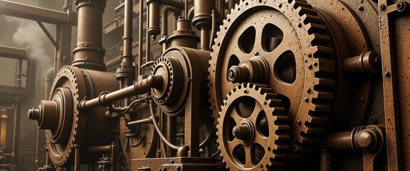 Fototapeta premium Steampunk Industrial Gears Machine Factory