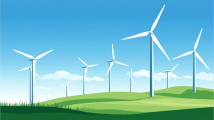Fototapeta premium Green Energy: Windmills on a Sunny Day