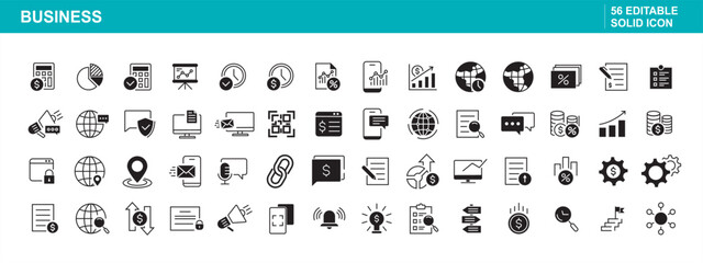 Business Icons in Various Functions, Editable Solid Icon Set, Icon Category