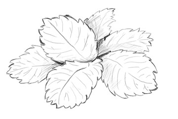 Fototapeta premium Black and White Illustration Mint Bunch, Sketch Clip Art for Print, Fabric, Web and Textile