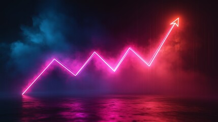 Glowing upward arrow chart symbolizing growth and success