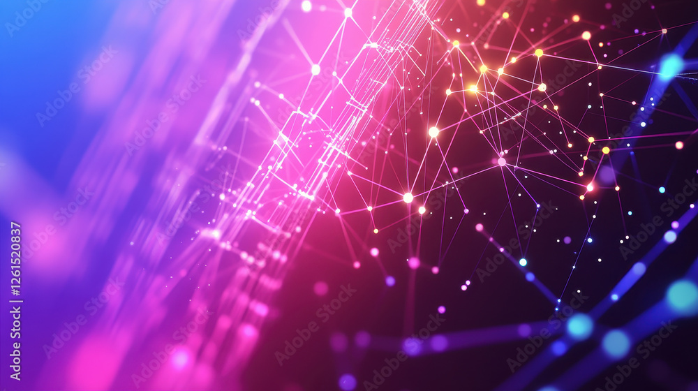 Aufkleber abstract background with polygonal network lines and dots on a gradient color background of purple