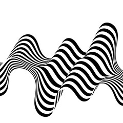 Black on white abstract perspective lines of wavy lines with three-dimensional effect isolated on white.