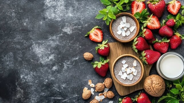 Delicious Chia Seed Pudding with Strawberries and Walnuts: A Healthy and Vibrant Breakfast or Snack
