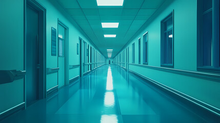 Stark futuristic hallway in otherworldly treatment ward for temporal energy parasite therapy. Temporal Corridors. Illustration