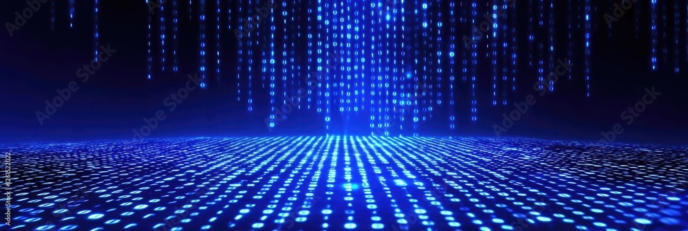 Wall mural abstract digital data stream falling onto a glowing grid.