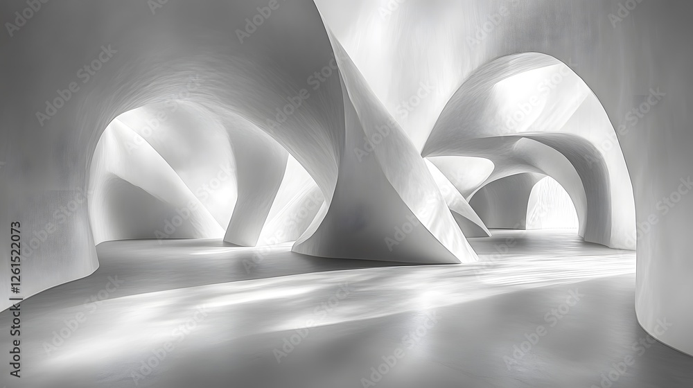 Aufkleber white tunnel with light and minimalist 3d geometric forms arranged in harmonious composition