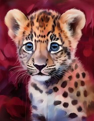 Obraz premium Leopard, weinroter Hintergrund